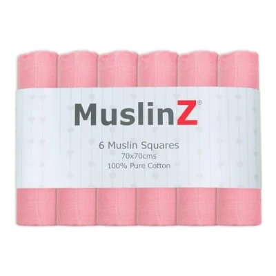 Image of MuslinZ 6PK Baby Muslin Squares, Burp Cloths, Soft, Absorbent and Breathable 100% Cotton 70x70cm (Plain Pink)