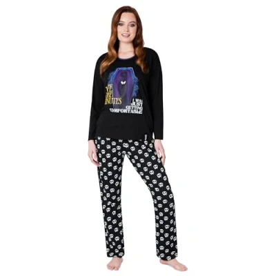 Image of Wednesday Ladies Pyjamas Set Nightwear Long Sleeve &amp; Bottoms PJs Lounge for Women and Teenagers S XL Gifts Her (Black/Skull, M)