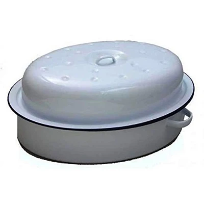 Image of Casserole Dish Falcon Enamel Oval Roaster Oven Roasting Tray Tin + Lid