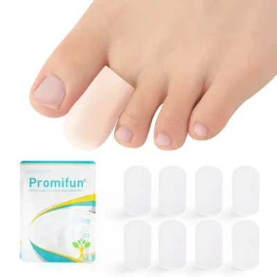Image of Promifun Silicone Toe Protectors 4 Pairs Gel Sleeves Caps with Aloe Vera Essential Oils Cushions for Pain Relief, Protection Corns (Transparent Color+4M)