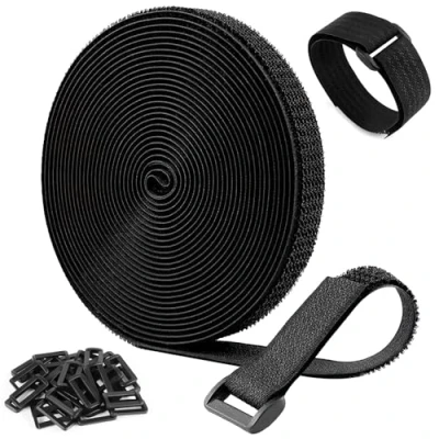 Image of 5m Adjustable Cable Straps with 30 Buckles, Free Cut Length, Reusable Fastening Ties for Wire Management, Hook and Loop Securing Strap Tidy，Wire 2cm Wide, Black