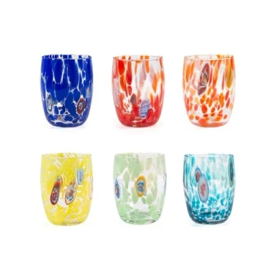 Image of H&amp;H Veneziano Set of 6 Glasses, cl38, Assorted Colours, Hand Made in Italy