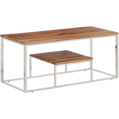 Image of vidaXL Coffee Table Silver Stainless Steel and Solid Wood Acacia