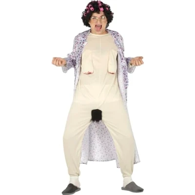 Image of FIESTAS GUIRCA Crazy Granny Mens Fancy Dress Costume Funny Exhibitionist Grandmother Outfit Old Lady Bachelor Party Stag Do Men Size M 38 40