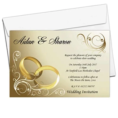 Image of 10 Personalised Gold Rings Wedding Day or Evening Invitations N8