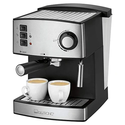 Image of Clatronic® Espresso Machine, Small Coffee 15 Bar Pump Pressure, 1.6 Litre Transparent Water Tank (Removable), 2 Stainless Steel Nozzles with Frothing and Hot Function, 850 Watt, ES 3643