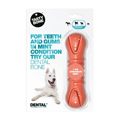 Image of TastyBone TastyBrush Dental Nylon Dog Chew Toy (Cinnamon Mint) Strong Healthy Teeth &amp; Gums, Indestructible for Aggressive Chewers, Everlasting Flavour, Made in the UK