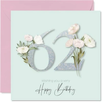 Image of 62nd Birthday Cards for Women Fancy Floral Flowers Happy Card 62 Year Old Woman Friend Auntie Nanny Nan, 145mm Bday Greeting