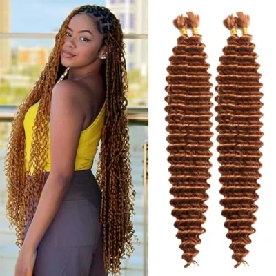 Image of Curly Braiding Hair for Boho Braids 24 Inch 200G Deep Wave Bulk Synthetic Crochet Bundles Micro Extensions (30#, Inch(50g/Bundle x4))