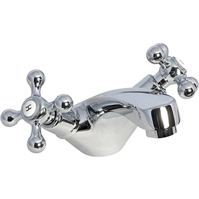 Image of Bathroom Basin Mixer Tap Crosshead Taps with Traditional Victorian Cross Handle Design Sink for and Bath