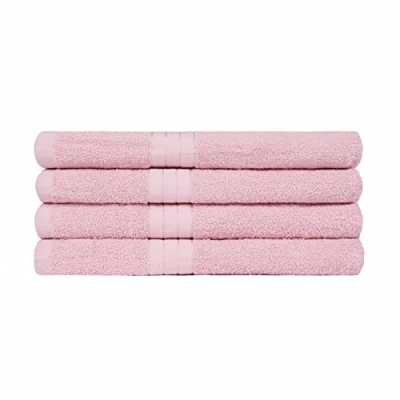 Image of Brentfords 100% Cotton Bath Towels Luxury Set of 4 Premium Quality, Super Absorbent &amp; Quick Drying Large Bathroom Towel 70 x 115cm Blush Pink