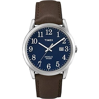 Image of Timex Easy Reader Men&#039;s 38mm Brown Leather Strap Date Window Quartz Watch TW2P75900