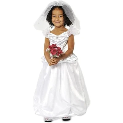 Image of PRETEND TO BEE Bride Fancy Dress Costume for Kids, Veil and Dress, 3 5 Years, White