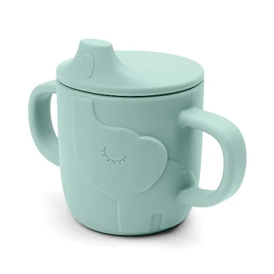 Image of Done by Deer Peekaboo Spout Cup Elphee Blue 2 in 1 Sippy with Easy Grip Handles Shatterproof Food Grade Silicone Dishwasher Safe Microwave and Freezer