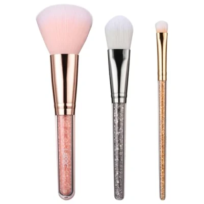 Image of Make Up Brushes, LaRoc, 3pc Crystal Makeup Brush Design, Compact Complete Coverage Set Foundation Brush, Powder Concealer, Eyeshadow, Liquid &amp; Cream and More