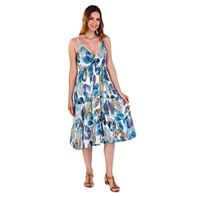 Image of Pistachio Womens Poppy Print Cross Over Dress Tropical Blue Medium