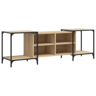 Image of vidaXL Adjustable TV Cabinet in Sonoma Oak Industrial Style Stand with Shelves, Engineered Wood and Metal Frame for Living room, Bedroom