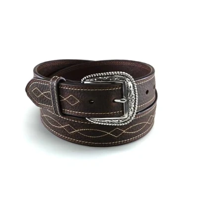 Image of ARIAT Men&#039;s Wave and Diamond Stitch Center Belt, Brown, 40