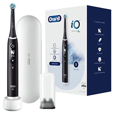 Image of Oral B iO Series 6 Electric Toothbrush/Electric Toothbrush, 5 Cleaning Modes for Dental Care, Magnetic Technology, Display &amp; Travel Case, Gift Man/Women, Designed by Braun, Black Lava