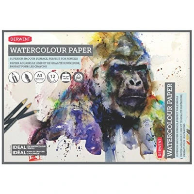 Image of Derwent A3 Watercolour Paper Pad, 12 Sheets, Acid Free Paper, Ideal For Water Soluble Pencils, Professional Quality, 2301971