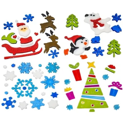 Image of Christmas Window Stickers, 4 Sheets, Gel Clings Decorations