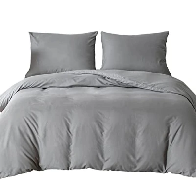 Image of Single Duvet Bedding Cover Set with 2pcs Pillowcases Soft Microfibre Polyester Sets (Light Grey)