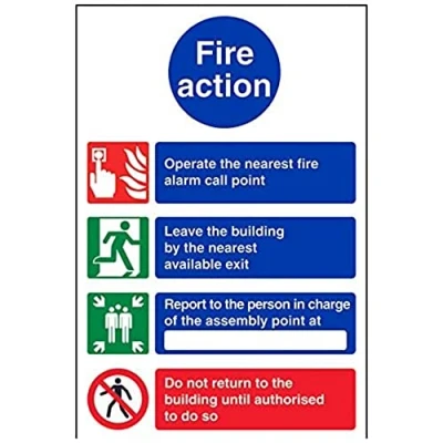 Image of V Safety Fire Action Do Not Re Enter Notice Sign 200mm x 300mm Self Adhesive Vinyl