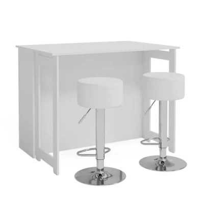 Image of Vicco bar table set Dominic, White, 116 x 37 cm with 2 stools
