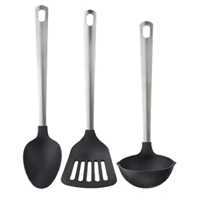 Image of I K E A DIREKT 3 piece kitchen utensil set, black/stainless steel