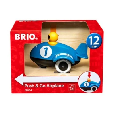 Image of BRIO Push &amp; Go Airplane Toddler Toys for Ages 12 Months Up (Kids 1 Year Old) Blue Aeroplane
