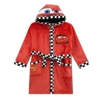 Image of Disney Cars Boys Dressing Gown Hooded Bathrobe Boys’ Sleepwear &amp; Robes Lightning McQueen Clothes Red 18 24 Months