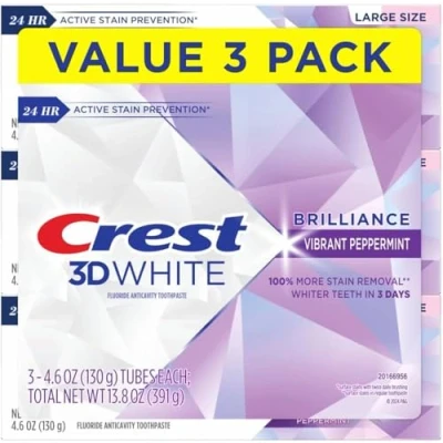 Image of Crest Toothpaste 3D White Brilliance Vibrant Peppermint, 4.1oz (Pack of 3)