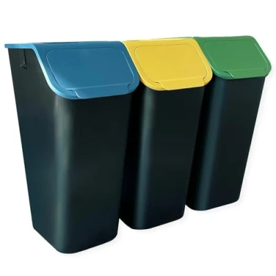 Image of Go Practic Kitchen Bin, Set of 3 x 35L, For Plastic, Glass, Paper and Bio, Recycling, Waste Sorting Bins, With Click Lid, Container Trash Can, Under Sink Bins
