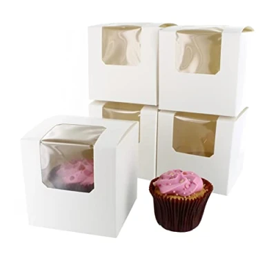 Image of Culpitt Cupcake Box, 5 Pack, White Boxes For Carrying And Displaying Single Tasty Muffins, Fairy Cakes, Treats