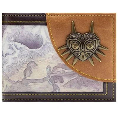 Image of Majora&#039;s Mask Zelda Metal Emblem Ancient Map Wallet Bi fold Card Holder, Brown