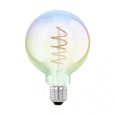 Image of EGLO Dimmable iridescent E27 LED globe, multicoloured vintage spiral filament light bulb, Edison lamp in rainbow colours, 4 watt, 200 lumen, warm white glow, 2000 Kelvin, G95, Ø 3.7&quot;