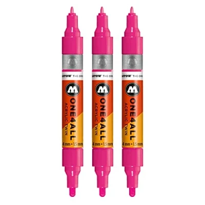 Image of Molotow One4All Acrylic Twin Marker (Line Width 1.5 mm and 4 mm, High Opaque Permanent) Pack of 3 Colour 217 Neon Pink Fluorescent