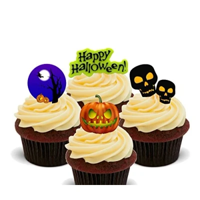 Image of Halloween Party Edible Cupcake Toppers Stand up Wafer Cake Decorations (Pack of 12)