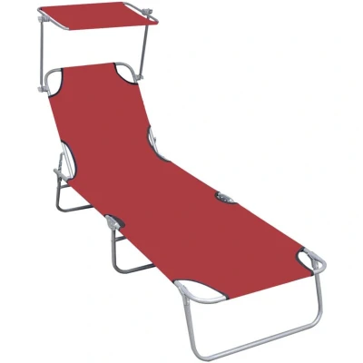 Image of vidaXL Folding Sun Lounger with Canopy Red Aluminium