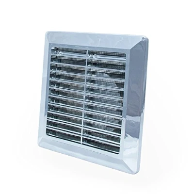 Image of Chrome Ducting Ventilation Cover 125mm / 5&quot; with Fly Screen and Round Duct Connection White Air Vent Grille P34
