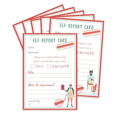 Image of elf report cards Pack of 25 reports for children at christmas elves naught or nice welcome arrival accessories the