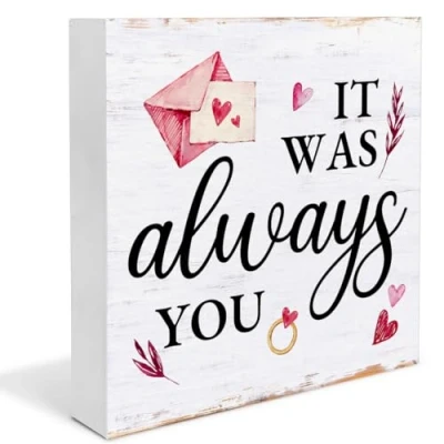 Image of Valentines Decor Day Decorations It Was Always You Wooden Sign Home for Desk Table Shelf 5 x Inches