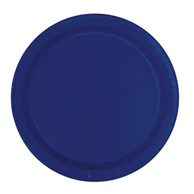 Image of Solid True Navy Blue Round Paper Dinner Plates (22cm) 16 Count Sturdy &amp; Elegant for Parties and Events