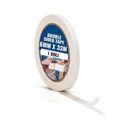 Image of Abacus Range White Double Sided Tape Heavy Duty Strong Adhesive Sticky Tape, 6mm x 33m 1 Roll