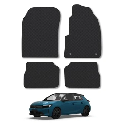 Image of Rubber Car Mats Compatible with Vauxhall Corsa E (2020 ) Tailored Fit Floor Set Accessory Black Custom 4 Pieces Clips Anti Slip Backing, Heavy Duty &amp; Waterproof