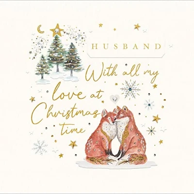 Image of Husband with All My Love Pair of Foxes Christmas Card Xmas Greeting Cards 496219