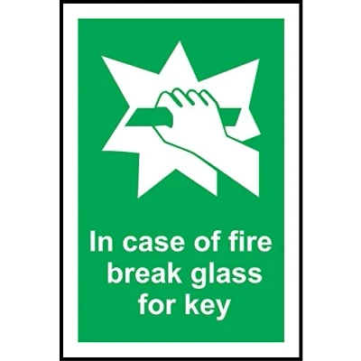 Image of in Case of Fire Break Glass for Key Safety Sign Self Adhesive Sticker 150mm x 100mm