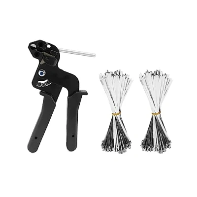 Image of QWORK Cable Tie Gun, Stainless Steel Tool Metal Zip Tightener, with 200Pcs 4.6 * 250mm Ties,