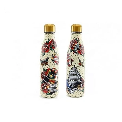Image of Metal Screw Top Water Bottle Phrenology/Tattoo Design