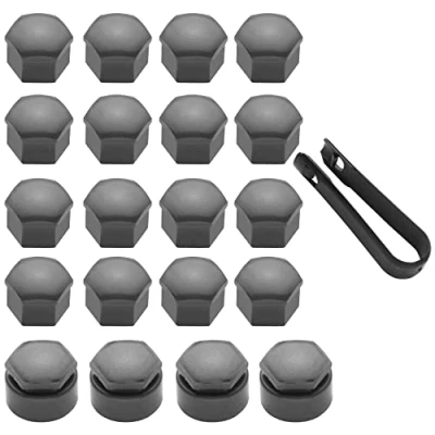 Image of LICQIC 17 mm wheel nut covers, 20 Pcs car caps (16 Standard Ones 4 Locking Ones), Universal bolt Covers with Removal Tool, Grey
